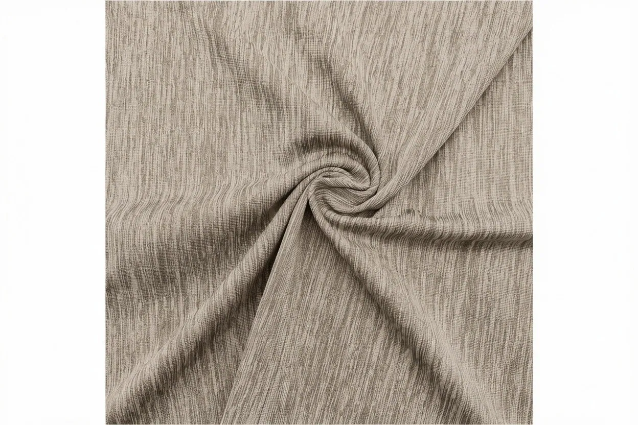 Mélange jersey knit fabric in heather grey cotton with marled multi-tone texture, manufactured at Apex Corporation knitwear factory in Karachi Pakistan